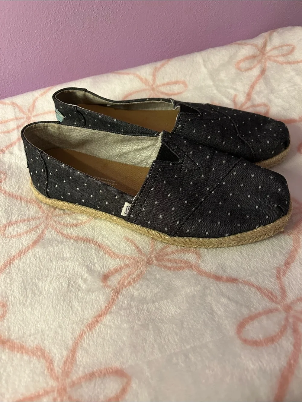 Toms Black Dot Espadrille Slip-On Flats